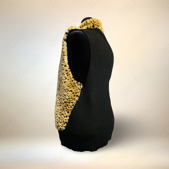 ▶Leopard Or Cheetah Print Faux Fur Vest With Black Sweater Back Boujee Punk Glam - Picture 5 of 10